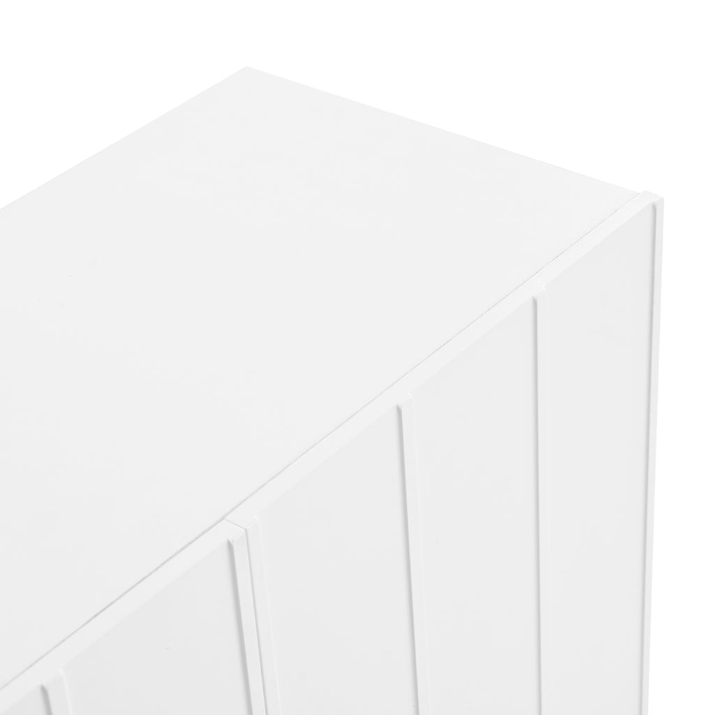 ON-TREND Cream Style Minimalist Shoe Cabinet with 5 Solid Wood Legs, Sideboard Buffet Cabinet with Adjustable Shelves, Large Storage Cabinet with Wave Doors for Living Room, White