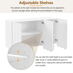 ON-TREND Cream Style Minimalist Shoe Cabinet with 5 Solid Wood Legs, Sideboard Buffet Cabinet with Adjustable Shelves, Large Storage Cabinet with Wave Doors for Living Room, White