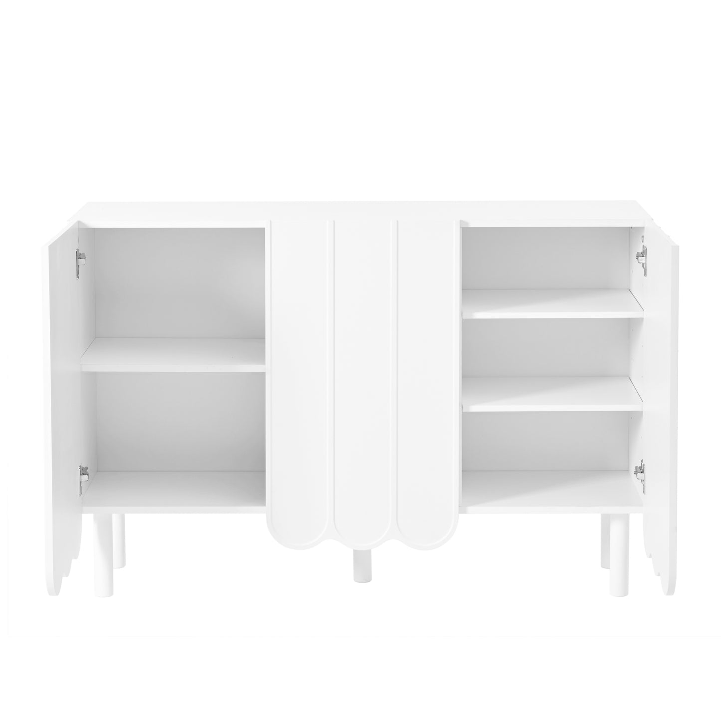 ON-TREND Cream Style Minimalist Shoe Cabinet with 5 Solid Wood Legs, Sideboard Buffet Cabinet with Adjustable Shelves, Large Storage Cabinet with Wave Doors for Living Room, White