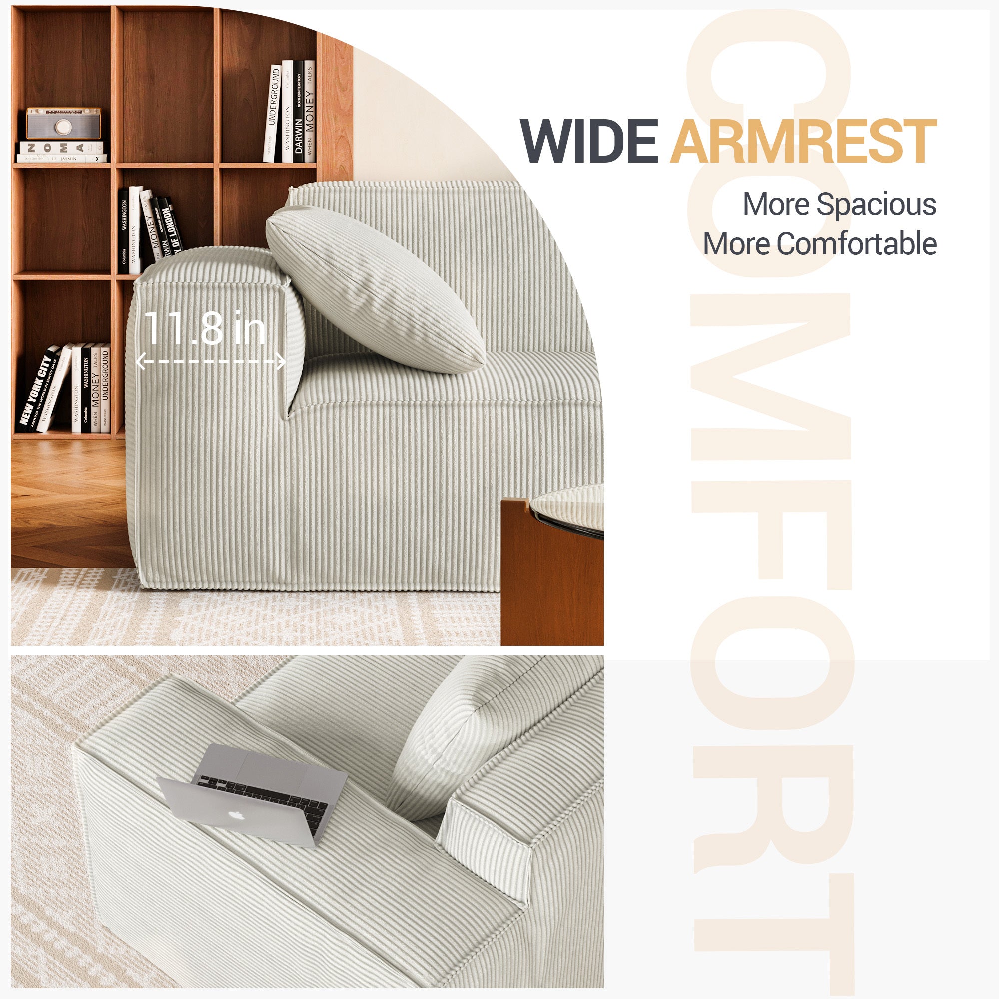 modular sofa can be converted into an oversized sofa bed Free conversion sofa set flexible configuration, soft corduroy cloud velvet fabric two person combination-white