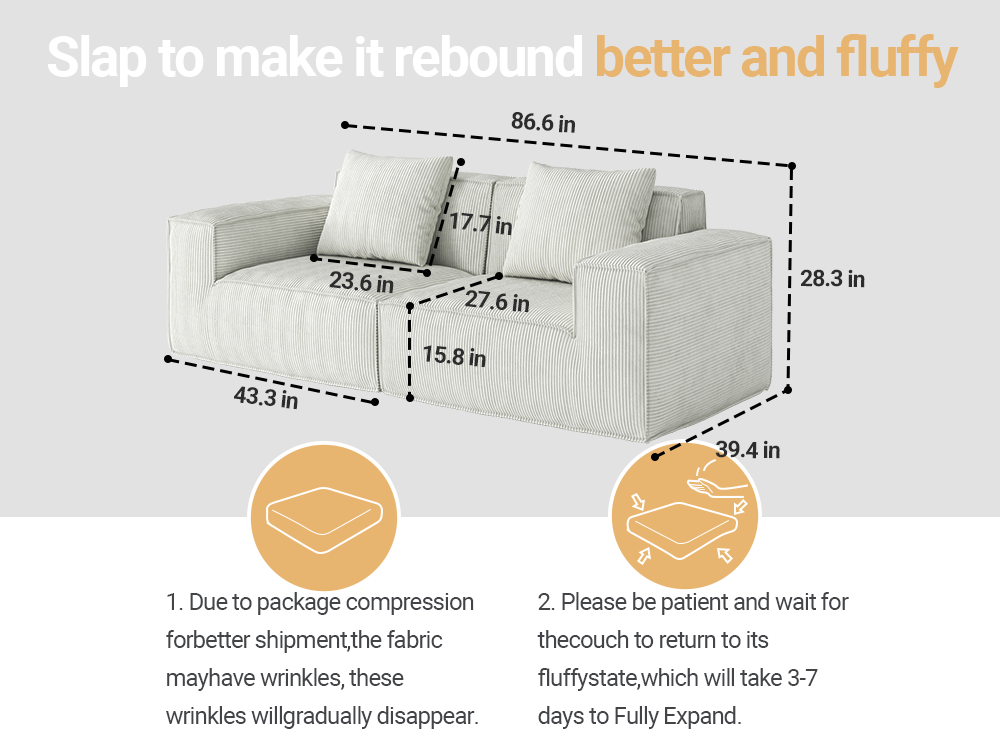 modular sofa can be converted into an oversized sofa bed Free conversion sofa set flexible configuration, soft corduroy cloud velvet fabric two person combination-white