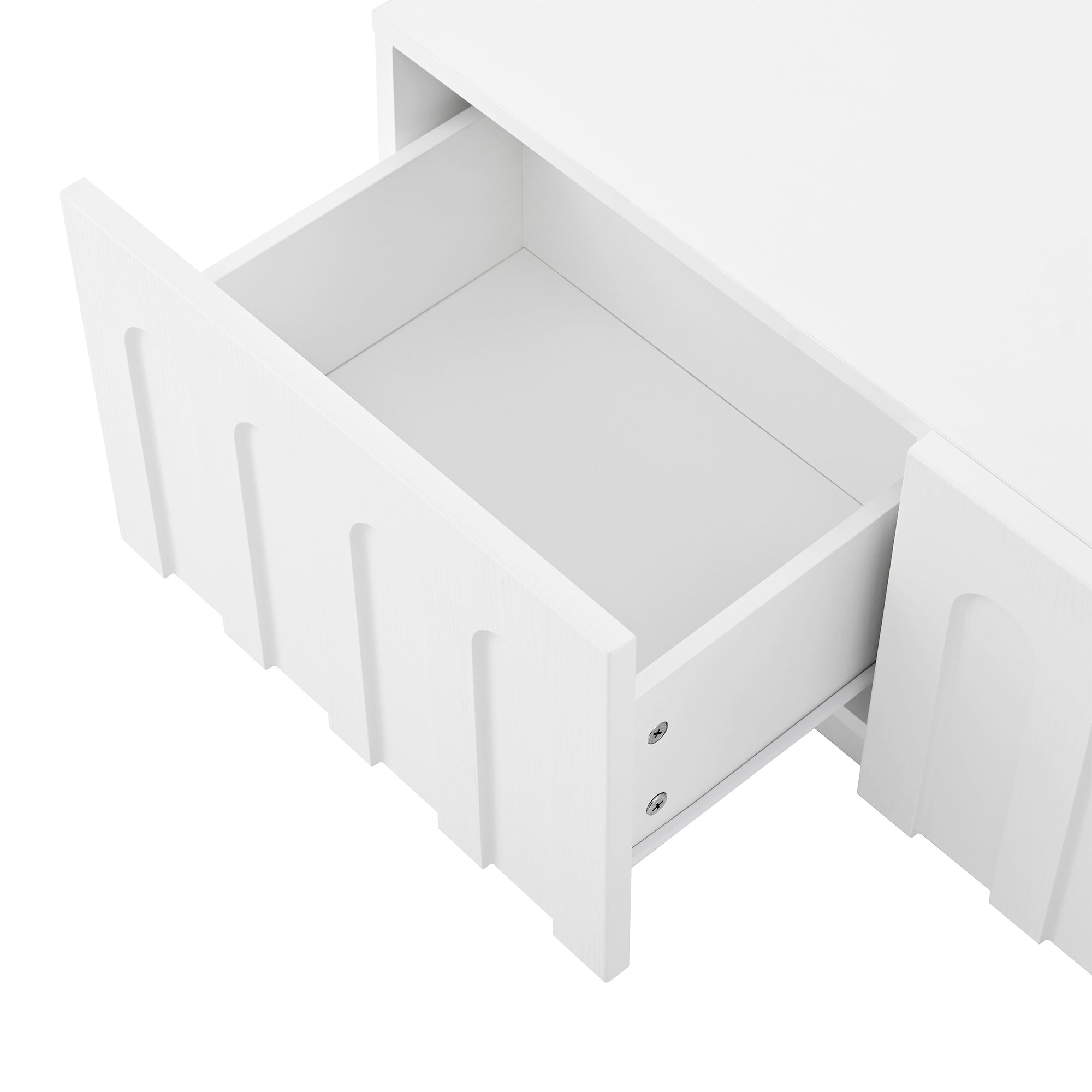 ON-TREND Elegant TV Stand & Coffee Table Set of 2, Multi-Functional Media Console with Arched Design for TVs Up to 80', Modern Dual Purpose Center Table with Drawers for Living Room, Bedroom, White