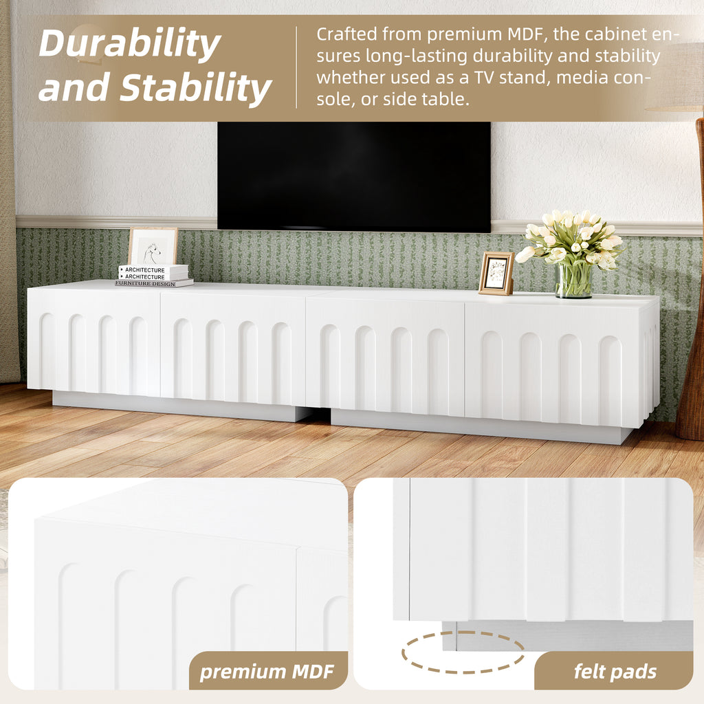 ON-TREND Elegant TV Stand & Coffee Table Set of 2, Multi-Functional Media Console with Arched Design for TVs Up to 80', Modern Dual Purpose Center Table with Drawers for Living Room, Bedroom, White