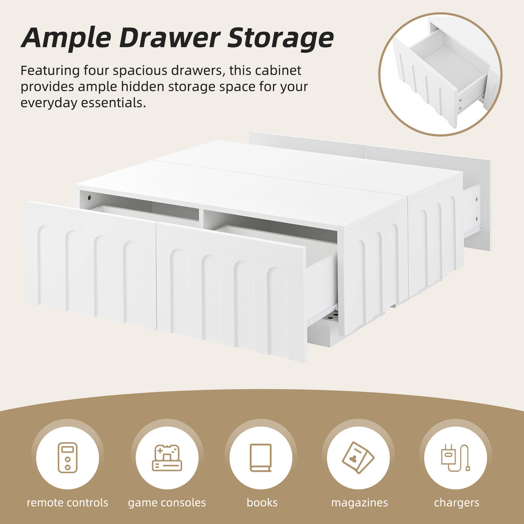 ON-TREND Elegant TV Stand & Coffee Table Set of 2, Multi-Functional Media Console with Arched Design for TVs Up to 80', Modern Dual Purpose Center Table with Drawers for Living Room, Bedroom, White