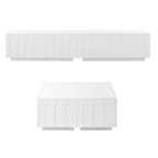 ON-TREND Elegant TV Stand & Coffee Table Set of 2, Multi-Functional Media Console with Arched Design for TVs Up to 80', Modern Dual Purpose Center Table with Drawers for Living Room, Bedroom, White