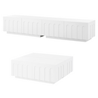 ON-TREND Elegant TV Stand & Coffee Table Set of 2, Multi-Functional Media Console with Arched Design for TVs Up to 80', Modern Dual Purpose Center Table with Drawers for Living Room, Bedroom, White