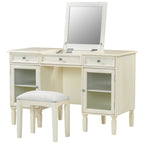 2-in-1 Vanity Desk with Flip-Top Mirror, Dressing Table Set with Drawer & Cabinet, Multi-Functional Computer Writing Desk for Study, Dressing Room, Bedroom, Living Room, White Oak