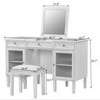 2-in-1 Vanity Desk with Flip-Top Mirror, Dressing Table Set with Drawer & Cabinet, Multi-Functional Computer Writing Desk for Study, Dressing Room, Bedroom, Living Room, White Oak