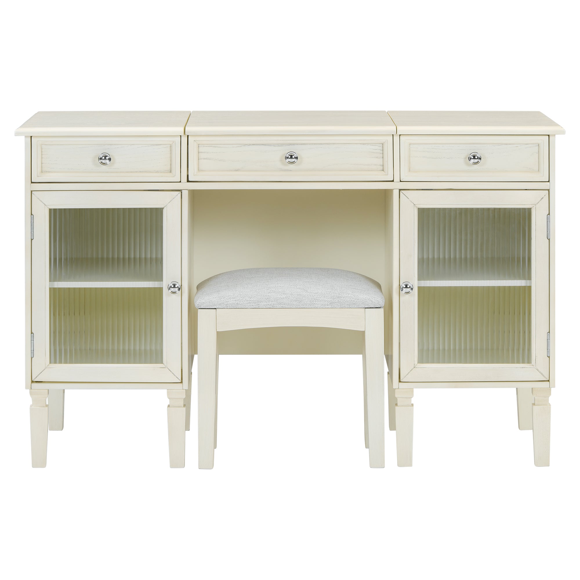 2-in-1 Vanity Desk with Flip-Top Mirror, Dressing Table Set with Drawer & Cabinet, Multi-Functional Computer Writing Desk for Study, Dressing Room, Bedroom, Living Room, White Oak