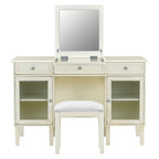 2-in-1 Vanity Desk with Flip-Top Mirror, Dressing Table Set with Drawer & Cabinet, Multi-Functional Computer Writing Desk for Study, Dressing Room, Bedroom, Living Room, White Oak