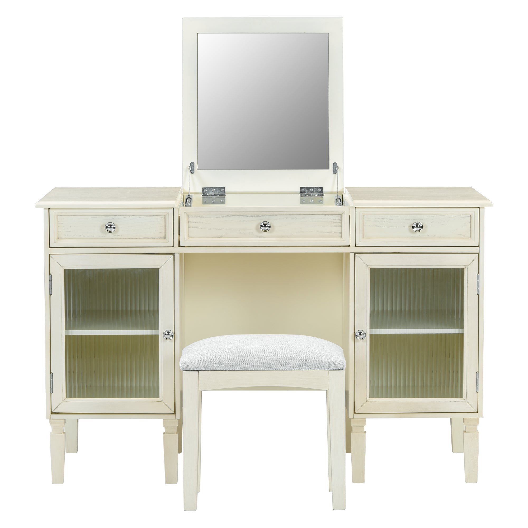 2-in-1 Vanity Desk with Flip-Top Mirror, Dressing Table Set with Drawer & Cabinet, Multi-Functional Computer Writing Desk for Study, Dressing Room, Bedroom, Living Room, White Oak