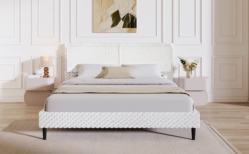 Simple Modern White Plush Soft Bed Comfortable Backrest Bedroom Bed,King Bed Frame