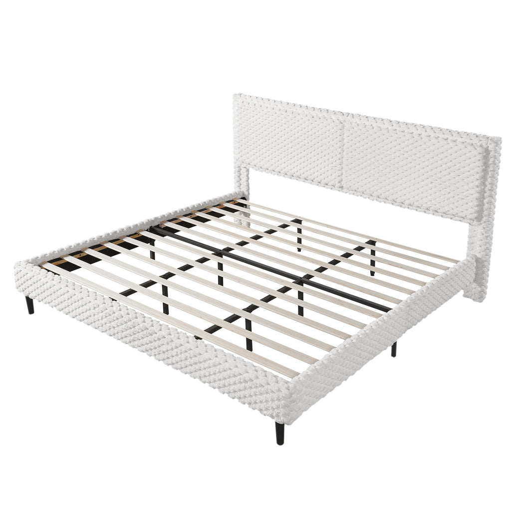 Simple Modern White Plush Soft Bed Comfortable Backrest Bedroom Bed,King Bed Frame