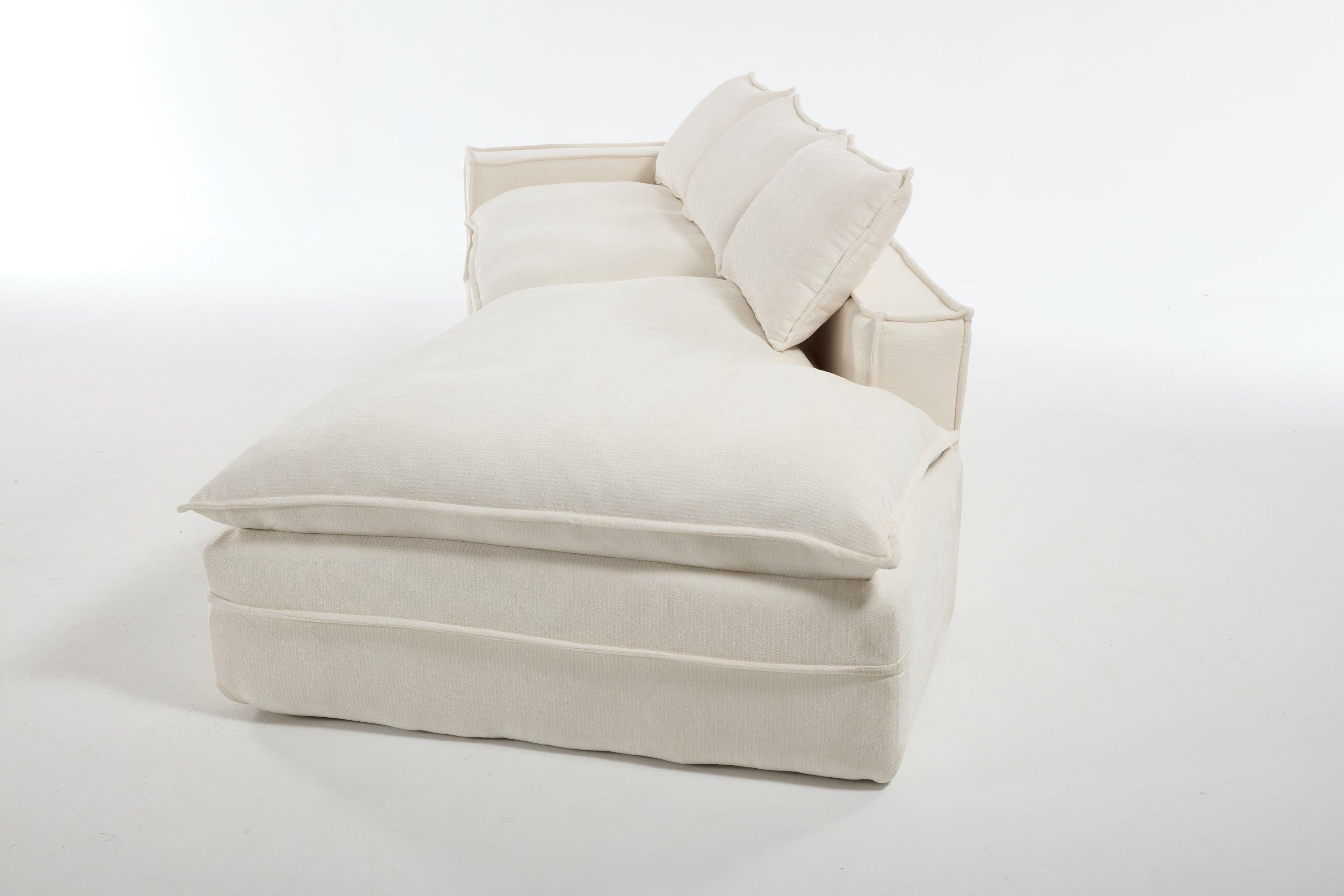 Elegant White Polyester Modern Minimalist Sectional Sofa.