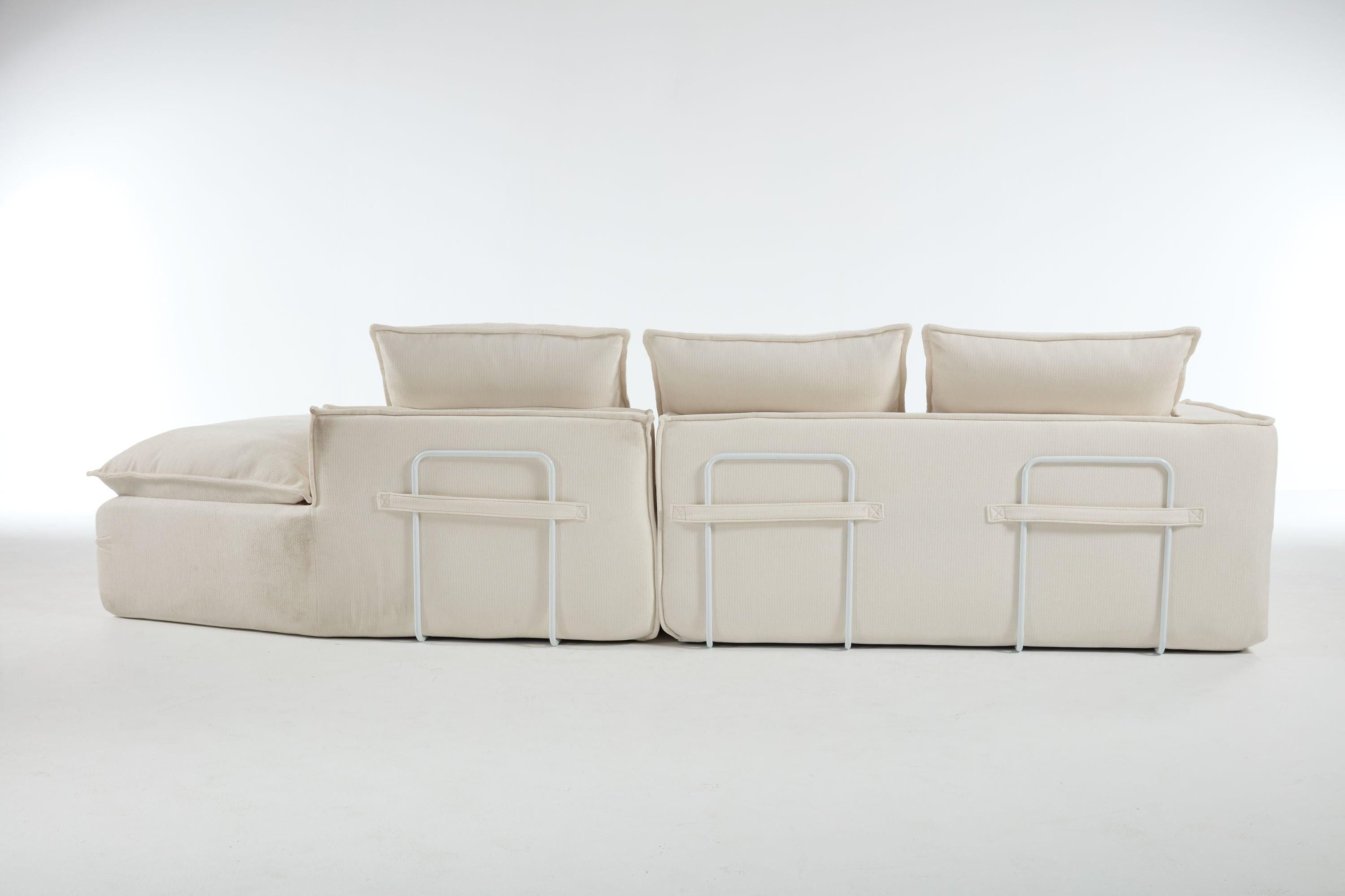 Elegant White Polyester Modern Minimalist Sectional Sofa.