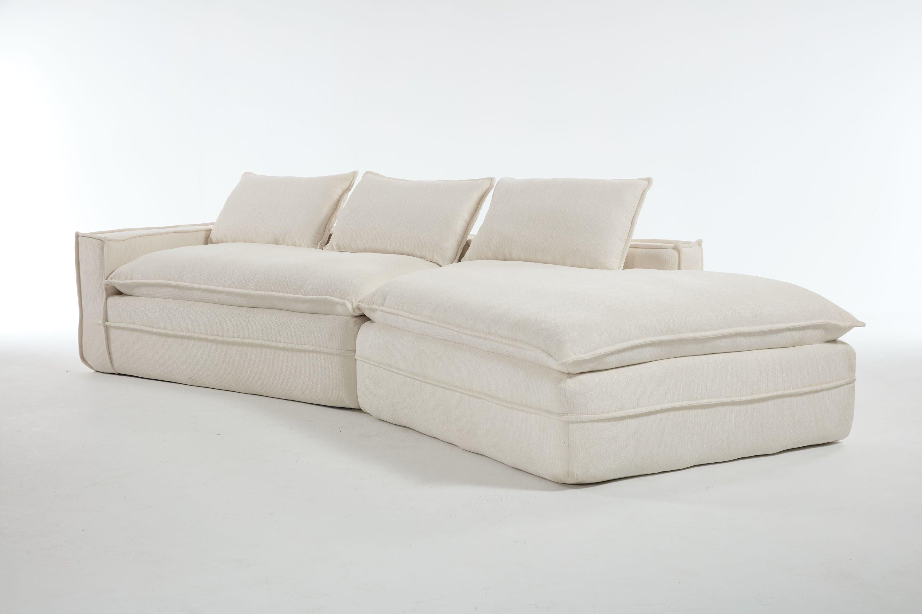 Elegant White Polyester Modern Minimalist Sectional Sofa.