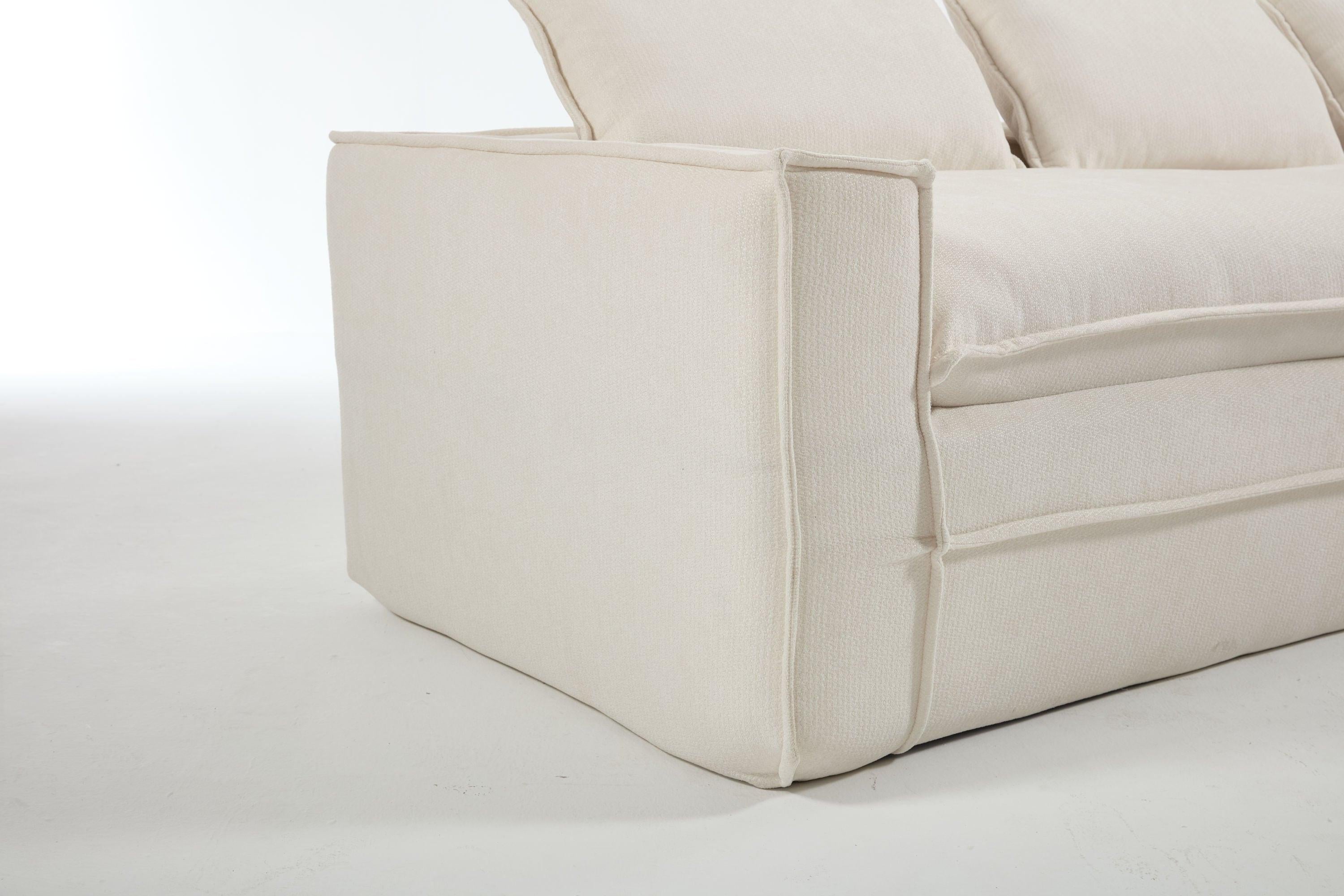 Elegant White Polyester Modern Minimalist Sectional Sofa.