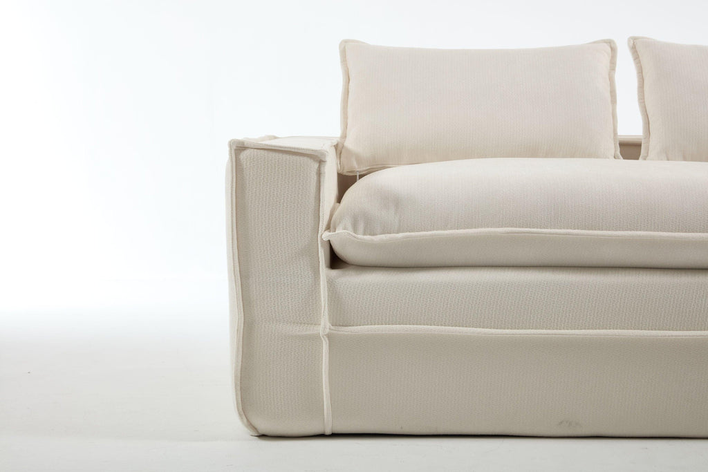 Modern Minimalist Modular Sectional Sofa with Upholstered Cloud Couch and Deep Seats in White Polyester