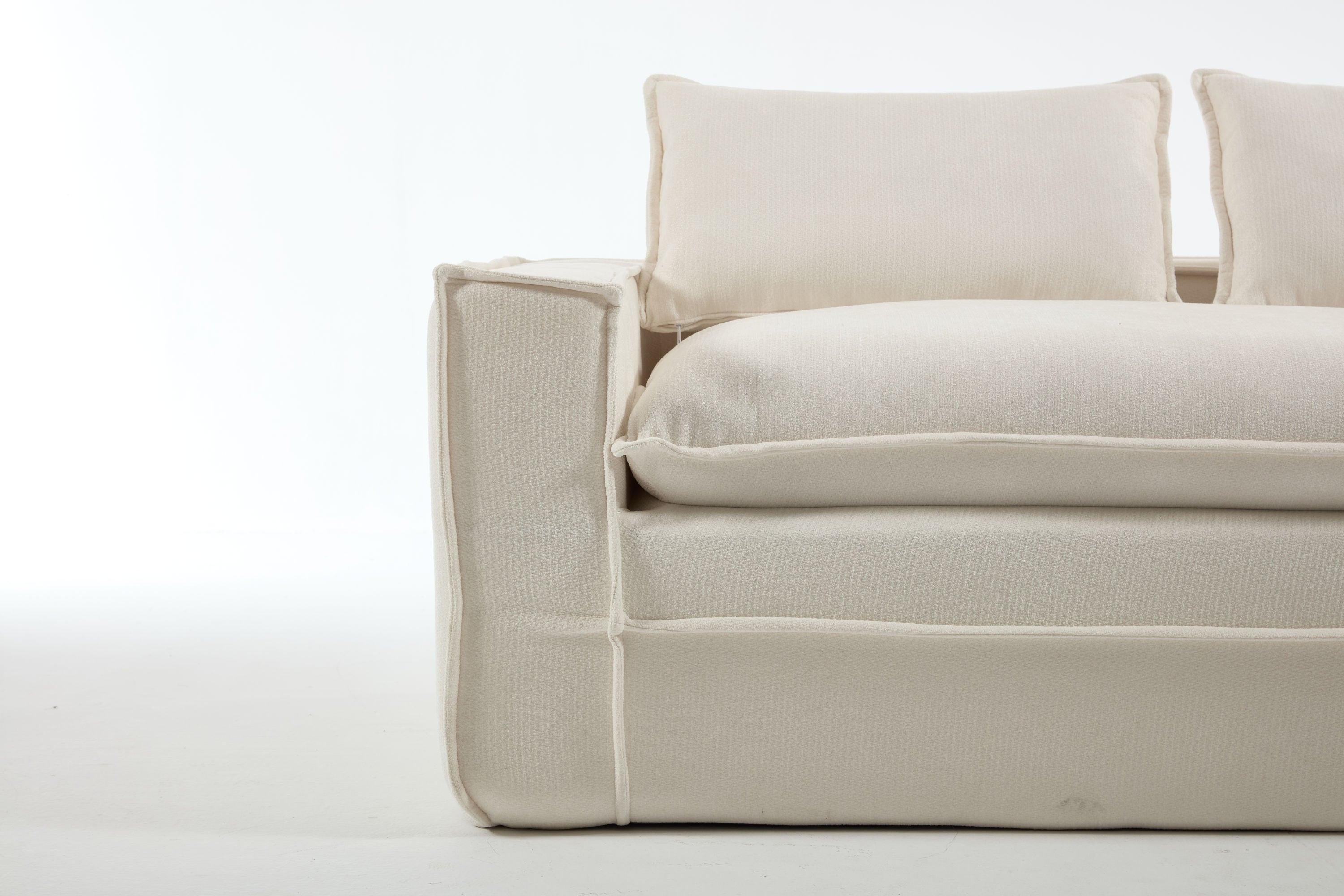 Modern Minimalist Modular Sectional Sofa with Upholstered Cloud Couch and Deep Seats in White Polyester