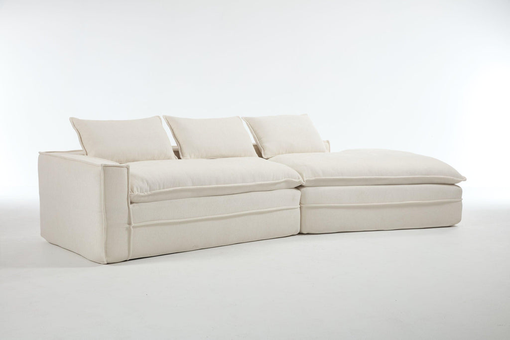 Modern Minimalist Modular Sectional Sofa with Upholstered Cloud Couch and Deep Seats in White Polyester