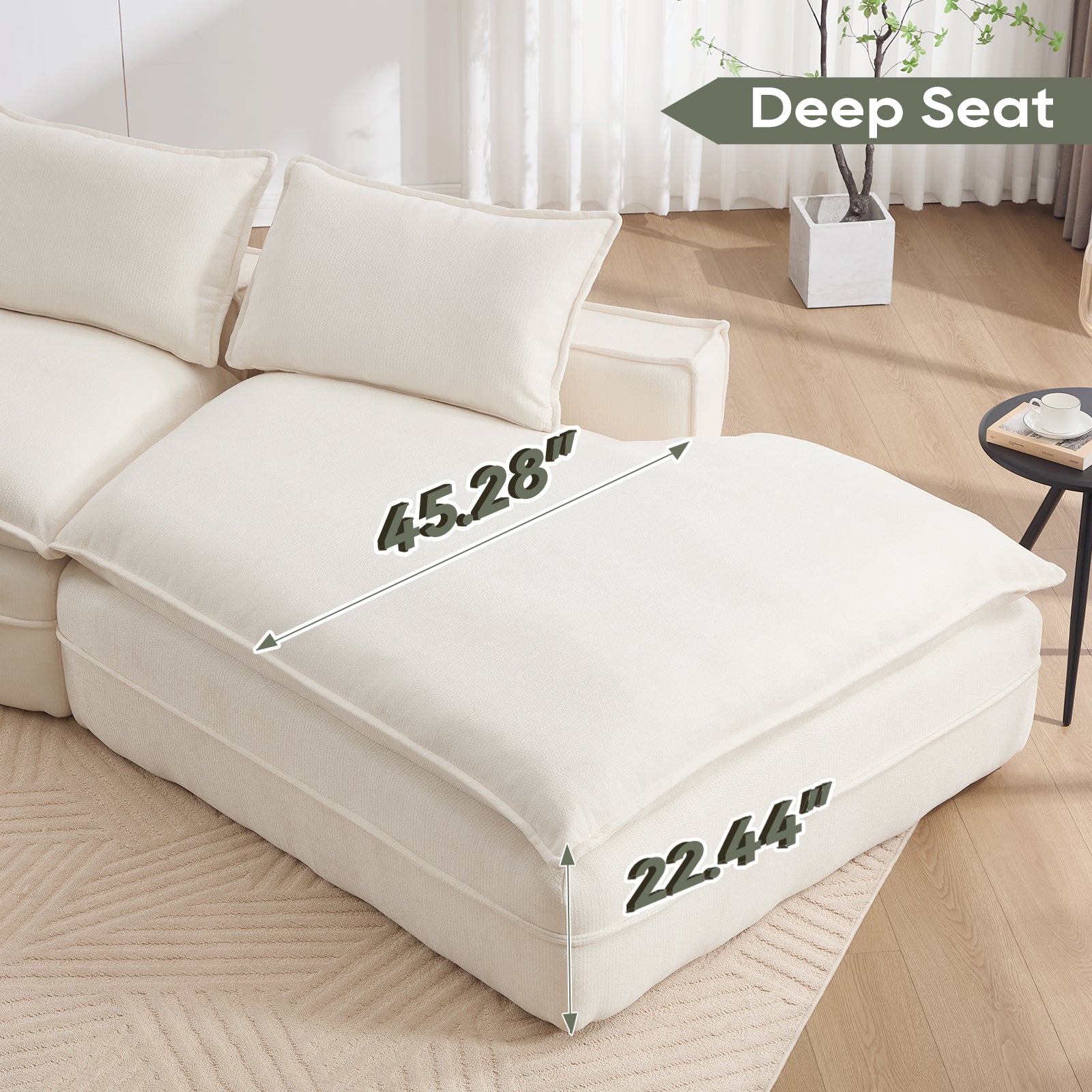 Modern Minimalist Modular Sectional Sofa with Upholstered Cloud Couch and Deep Seats in White Polyester