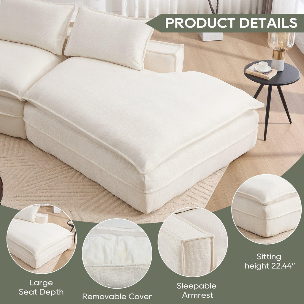 Elegant White Polyester Modern Minimalist Sectional Sofa.