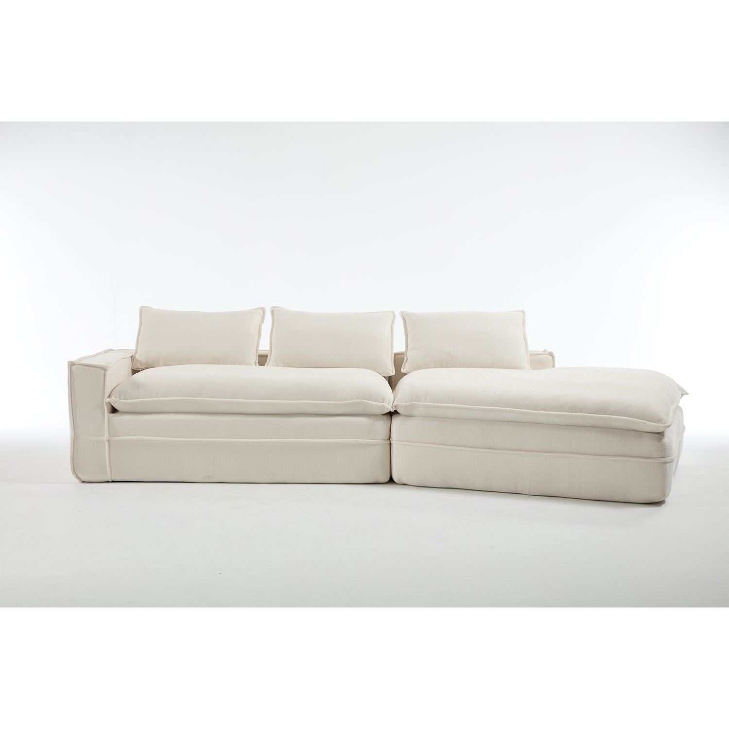 Modern Minimalist Modular Sectional Sofa with Upholstered Cloud Couch and Deep Seats in White Polyester