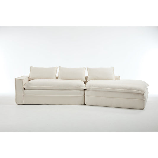 Modern Minimalist Modular Sectional Sofa with Upholstered Cloud Couch and Deep Seats in White Polyester