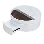 White Round Lift Coffee Table with 1 Drawer in 29.5', Marble and Wood Grain Tabletop