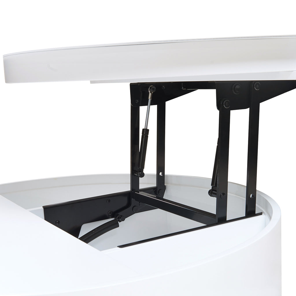 White Round Lift Coffee Table with 1 Drawer in 29.5', Marble and Wood Grain Tabletop