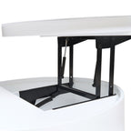 White Round Lift Coffee Table with 1 Drawer in 29.5', Marble and Wood Grain Tabletop