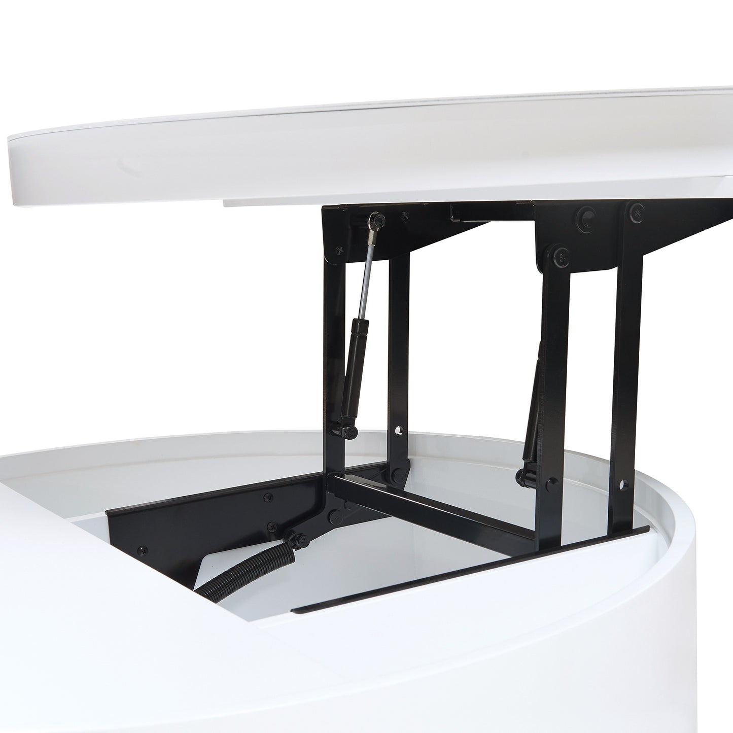 White Round Lift Coffee Table with 1 Drawer in 29.5', Marble and Wood Grain Tabletop