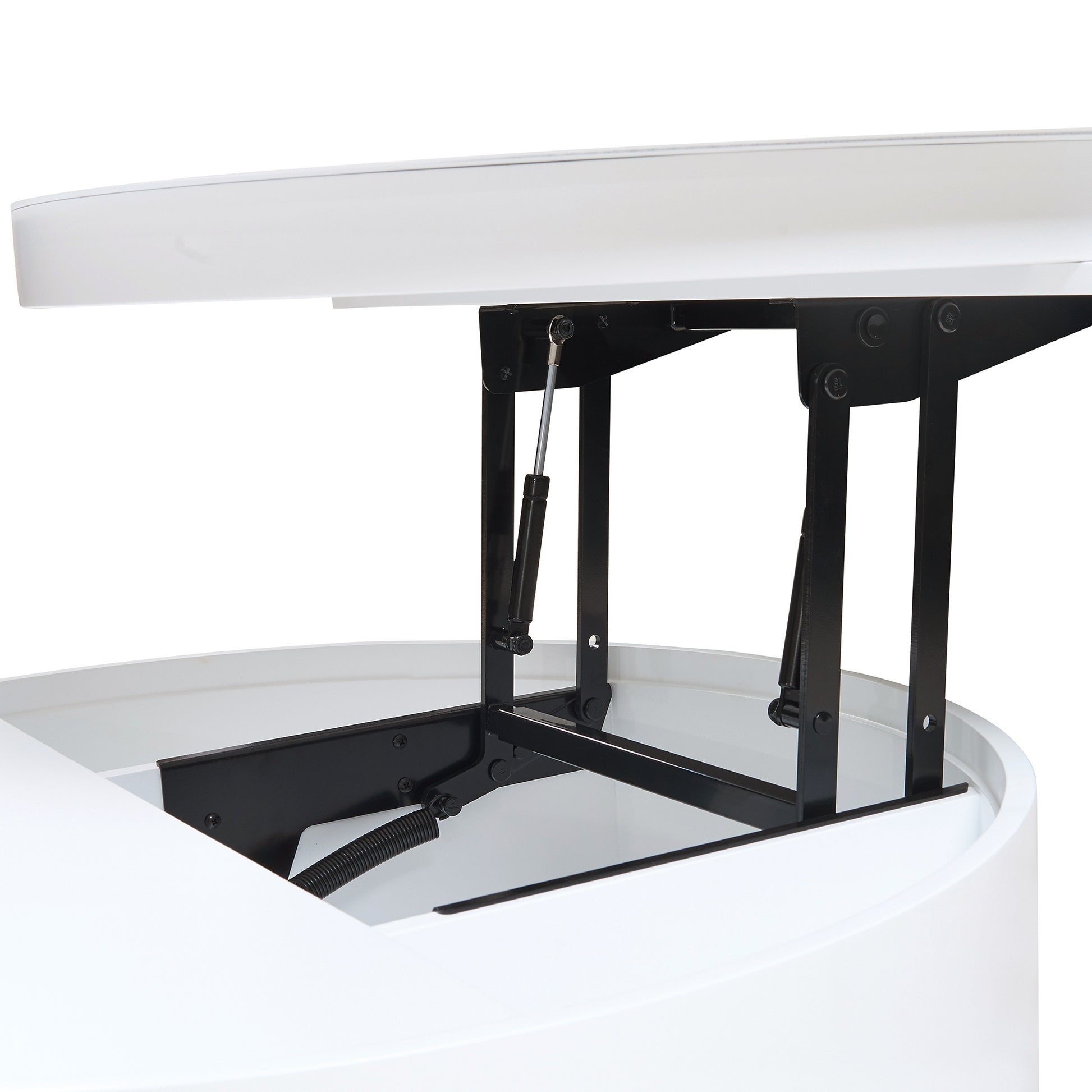 White Round Lift Coffee Table with 1 Drawer in 29.5', Marble and Wood Grain Tabletop