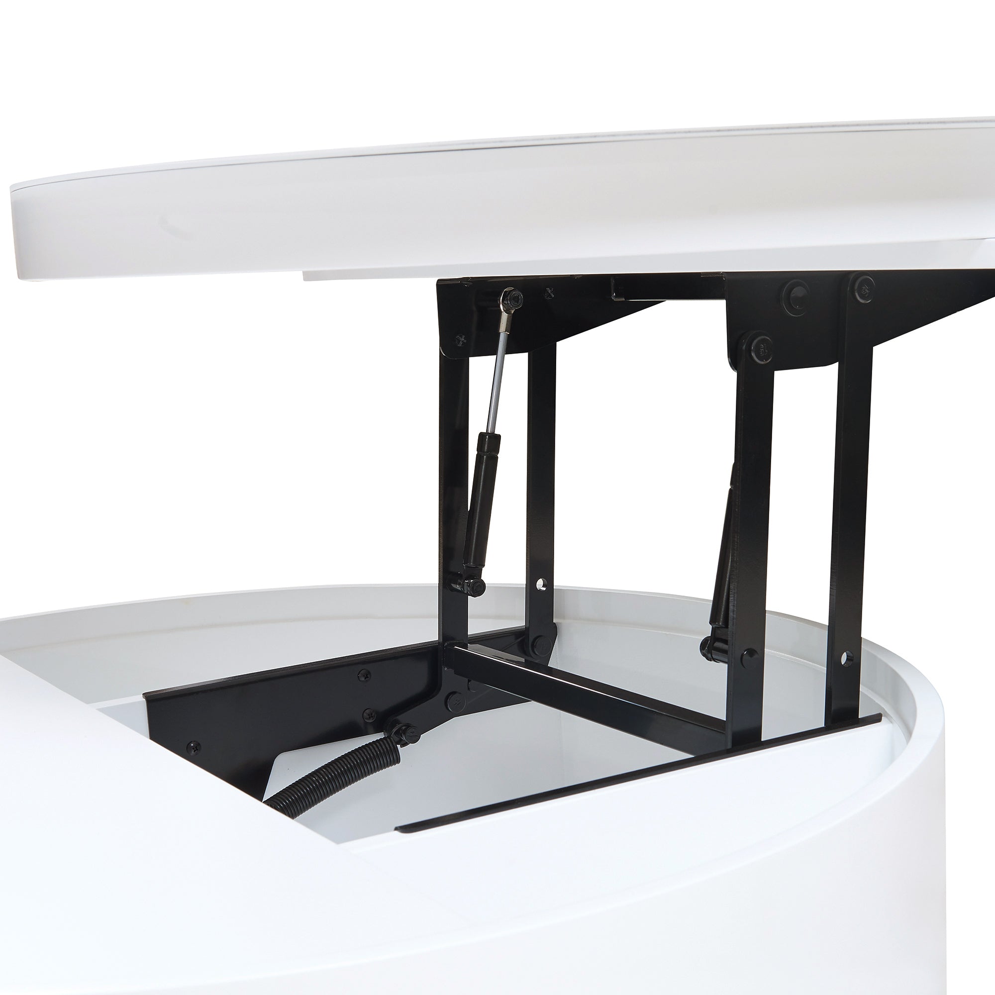 White Round Lift Coffee Table with 1 Drawer in 29.5', Marble and Wood Grain Tabletop