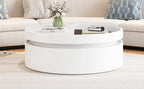 White Round Lift Coffee Table with 1 Drawer in 29.5', Marble and Wood Grain Tabletop