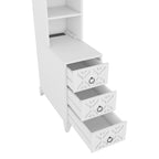 Elegant White Rubber Wood End Table with 3 Drawers.