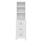 Elegant White Rubber Wood End Table with 3 Drawers.