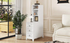 Elegant White Rubber Wood End Table with 3 Drawers.