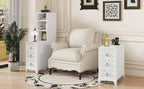 Elegant White Rubber Wood End Table with 3 Drawers.