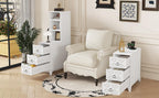 Elegant White Rubber Wood End Table with 3 Drawers.