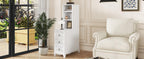 Elegant White Rubber Wood End Table with 3 Drawers.
