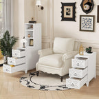 Elegant White Rubber Wood End Table with 3 Drawers.