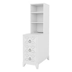 Elegant White Rubber Wood End Table with 3 Drawers.