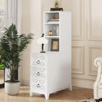 Elegant White Rubber Wood End Table with 3 Drawers.
