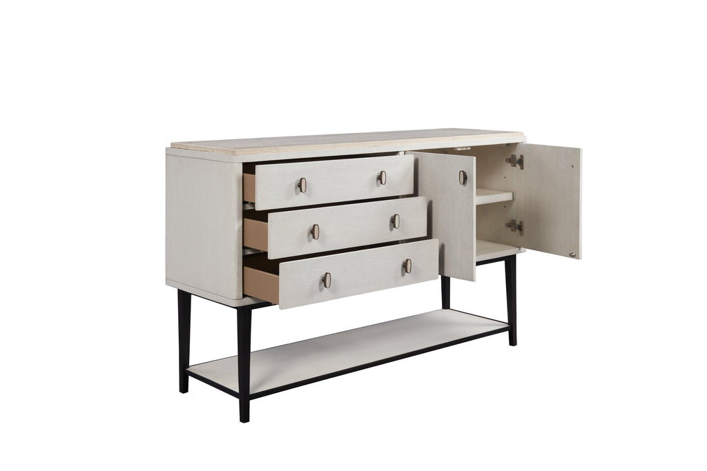 Elegant White Solid Wood Server with Metal Drawers.