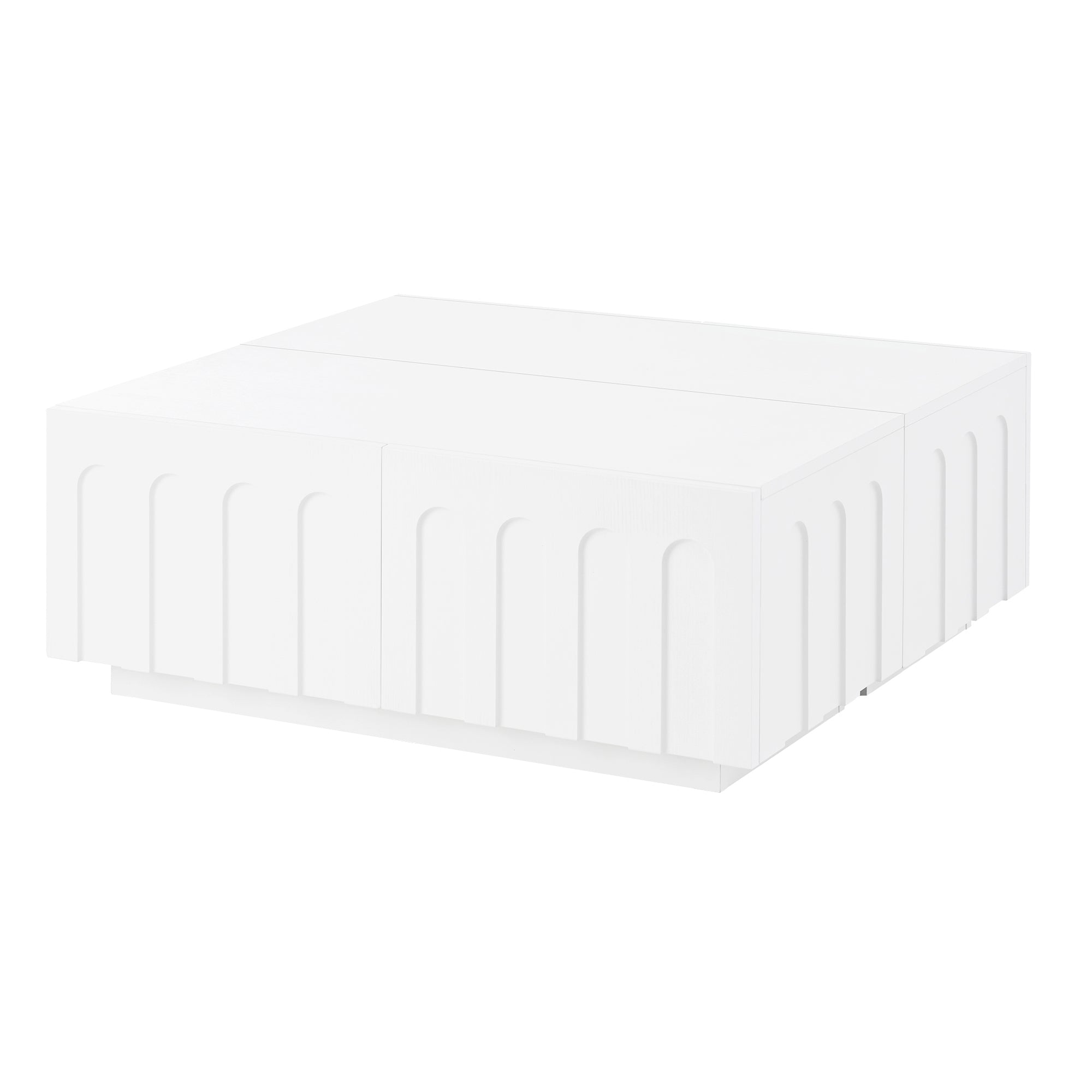 ON-TREND Elegant TV Stand with Arched Design for TVs Up to 80', Modern Dual Purpose Coffee Table with 4 Drawers, Multi-Functional Organizer Cabinet with Storage for Living Room, Bedroom, White