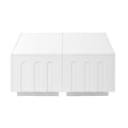 ON-TREND Elegant TV Stand with Arched Design for TVs Up to 80', Modern Dual Purpose Coffee Table with 4 Drawers, Multi-Functional Organizer Cabinet with Storage for Living Room, Bedroom, White