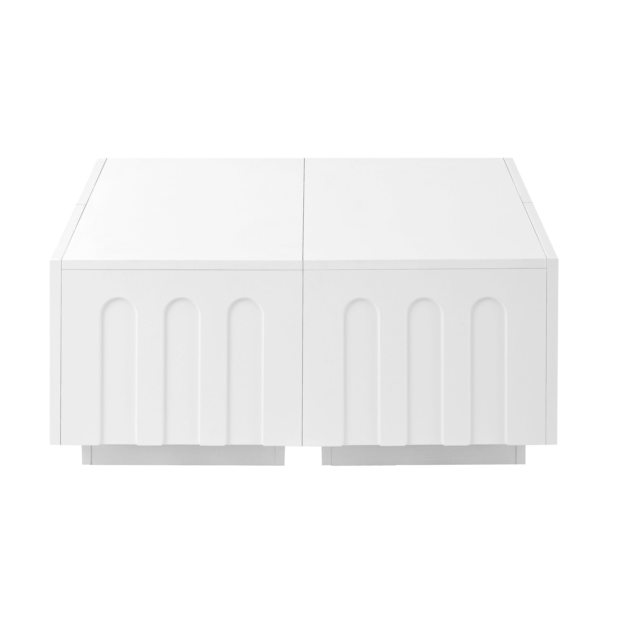 ON-TREND Elegant TV Stand with Arched Design for TVs Up to 80', Modern Dual Purpose Coffee Table with 4 Drawers, Multi-Functional Organizer Cabinet with Storage for Living Room, Bedroom, White