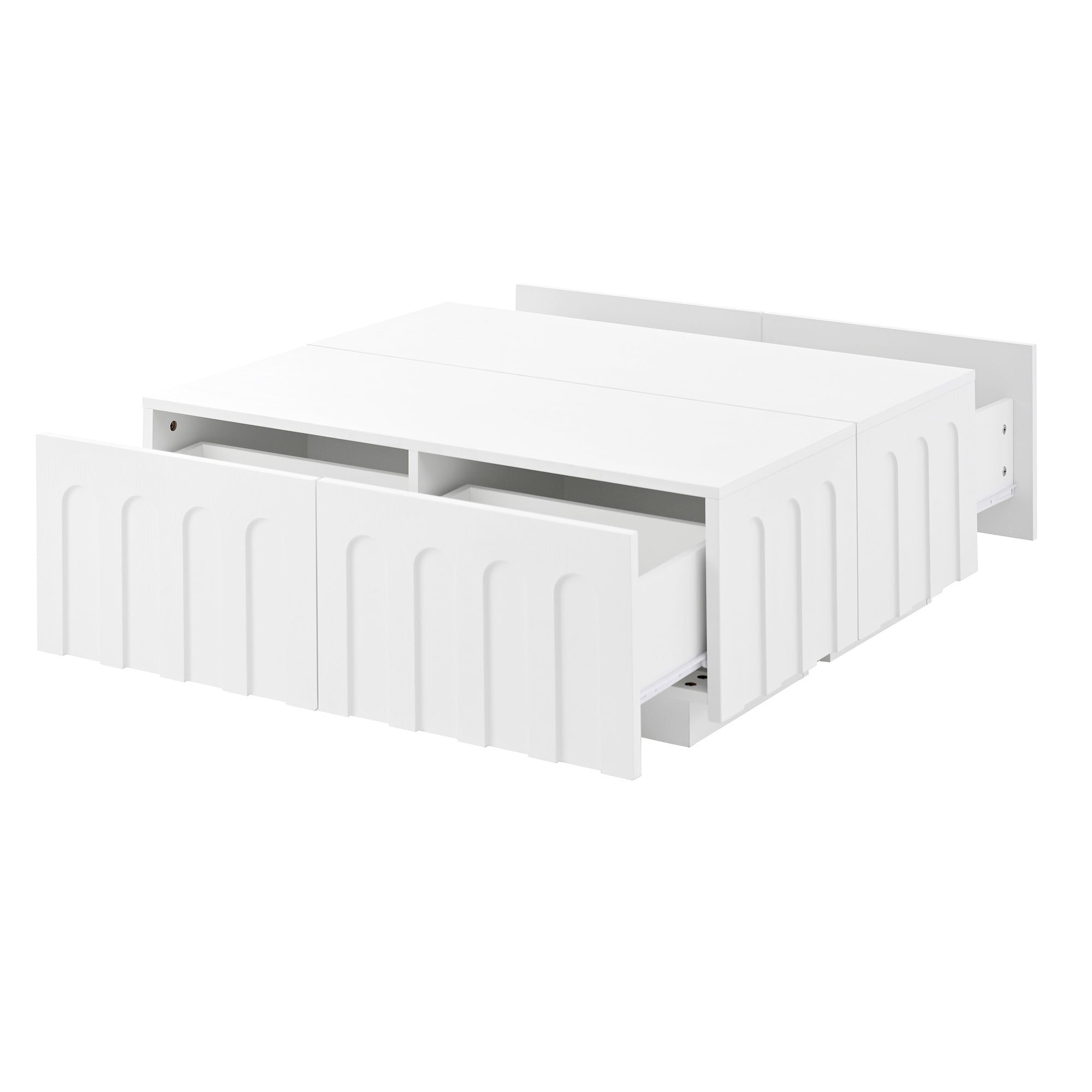 ON-TREND Elegant TV Stand with Arched Design for TVs Up to 80', Modern Dual Purpose Coffee Table with 4 Drawers, Multi-Functional Organizer Cabinet with Storage for Living Room, Bedroom, White