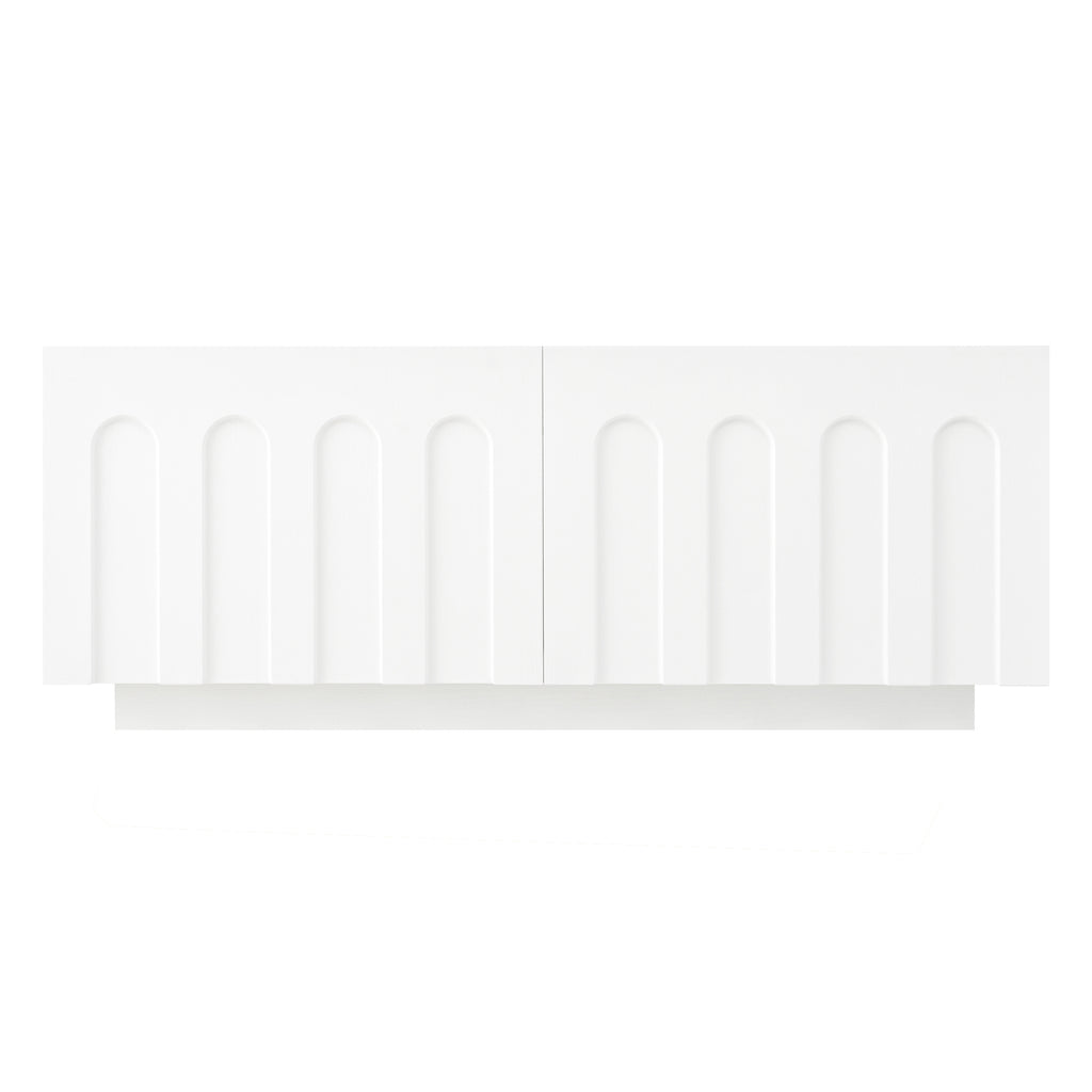 ON-TREND Elegant TV Stand with Arched Design for TVs Up to 80', Modern Dual Purpose Coffee Table with 4 Drawers, Multi-Functional Organizer Cabinet with Storage for Living Room, Bedroom, White